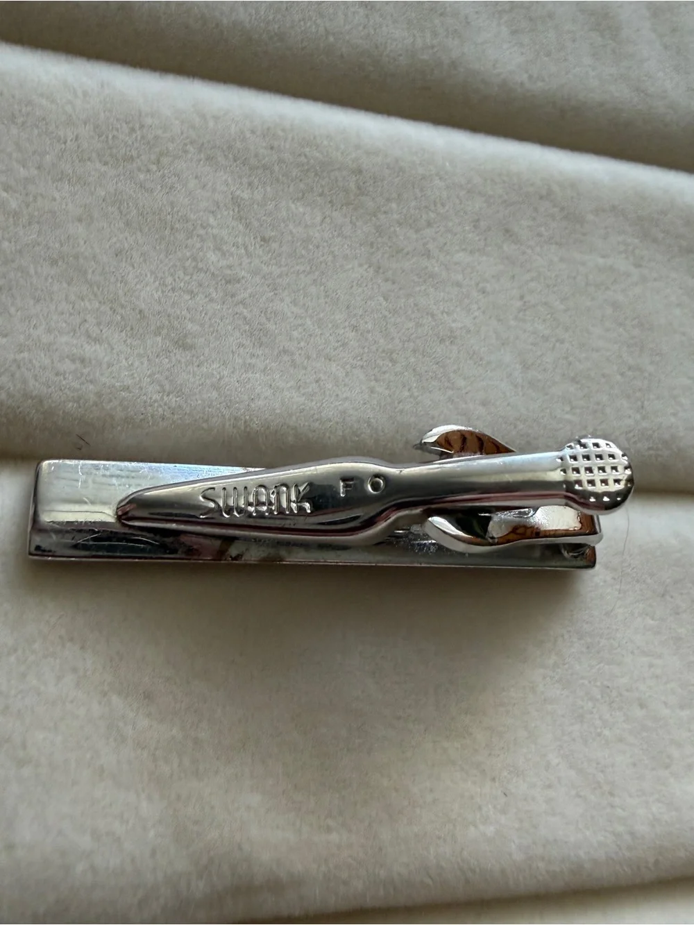 Vintage Swank FO Cufflinks & Tie Clip Set Silver Tone MCM